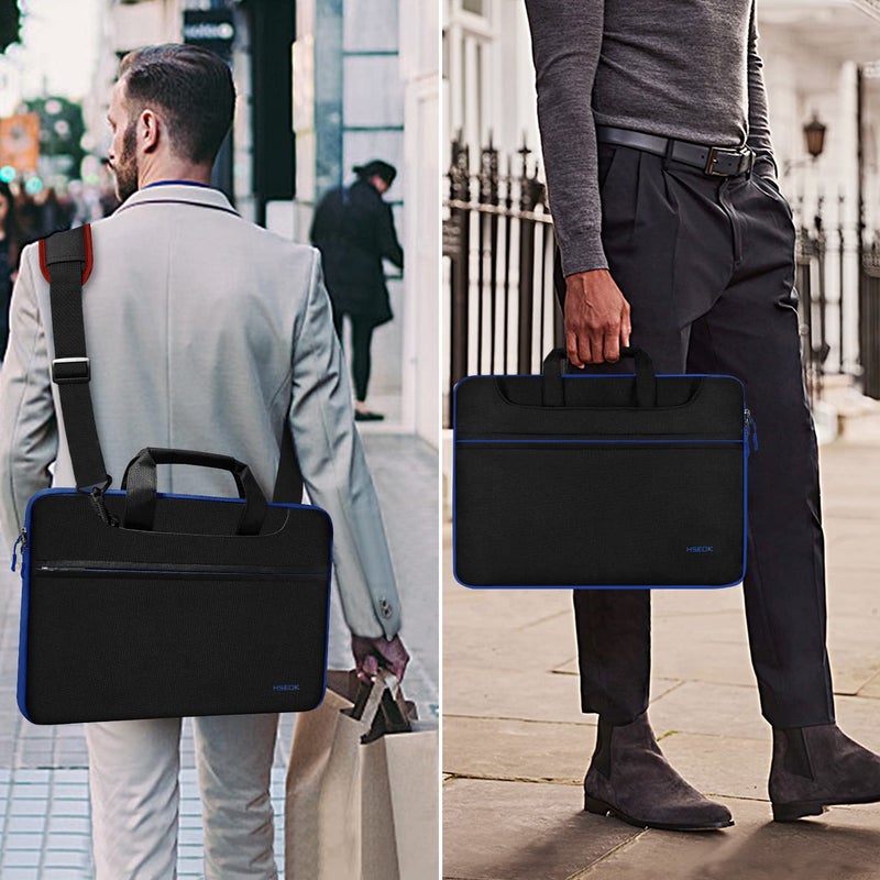 Hseok Slim Laptop Shoulder Bag 13-14 inch HandBag with Small Case Compatible with MacBook Pro 14" M4/M3/M2/M1 2025-2021, 13.3" Mac Air/Pro, XPS 13/14 and Most 13"-14" Notebooks,Black-blue - Image 2