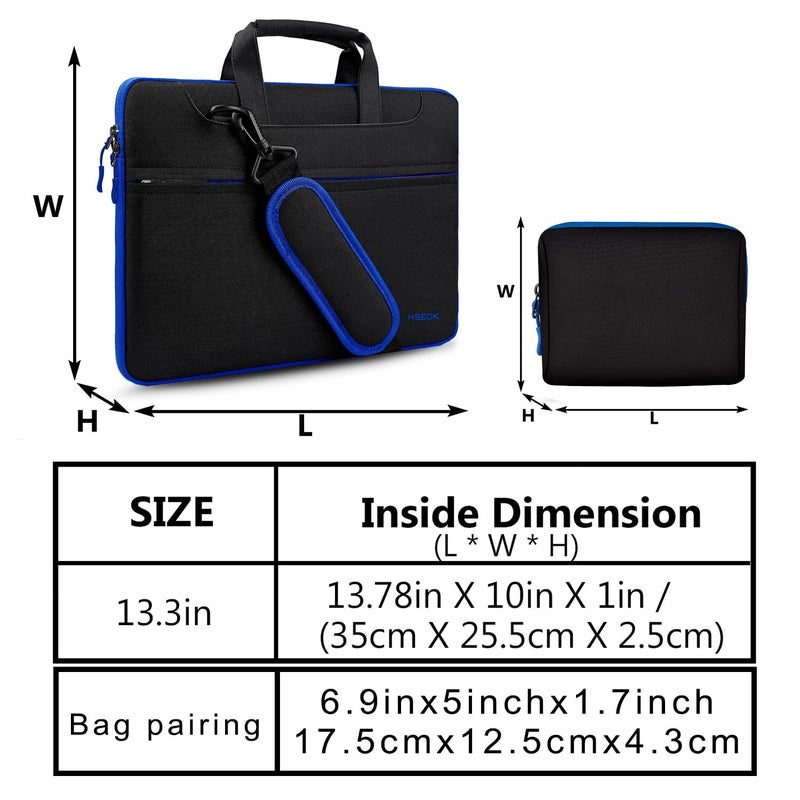 Hseok Slim Laptop Shoulder Bag 13-14 inch HandBag with Small Case Compatible with MacBook Pro 14" M4/M3/M2/M1 2025-2021, 13.3" Mac Air/Pro, XPS 13/14 and Most 13"-14" Notebooks,Black-blue - Image 3