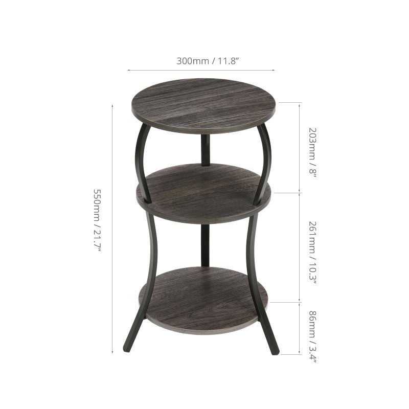 YEAKOO Vintage Small Round Side Table, 3-Tier Slim Waist Circular End Table with Storage Shelf, Compact Tea Sofa Side Table, Round Corner Coffee Table Nightstand for Living Room Bedroom Small Spaces,Grey - Image 3