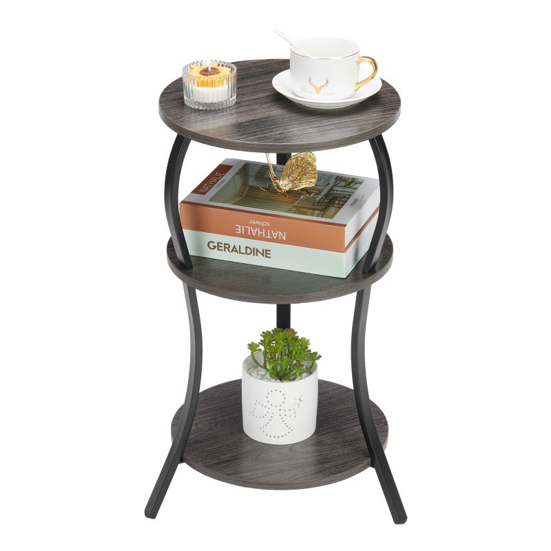YEAKOO Vintage Small Round Side Table, 3-Tier Slim Waist Circular End Table with Storage Shelf, Compact Tea Sofa Side Table, Round Corner Coffee Table Nightstand for Living Room Bedroom Small Spaces,Grey - Image 1