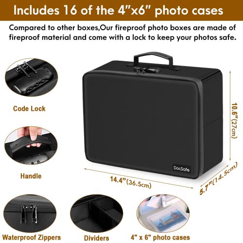 DocSafe Photo Storage Box with Lock,DocSafe Fireproof Photo Organizer Box with 16 Inner 4" x 6" Photo Case(Clear),Collapsible Portable Photo Filing Safe Storage with Water-Resistant Zipper for Photos,Picture - Image 4