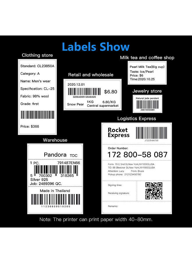 Generic - Desktop Shipping Label Printer High Speed USB Direct Thermal Printer Label Maker Sticker 40-80mm Paper Width for Shipping Postage Barcodes Labels Printing - Image 1