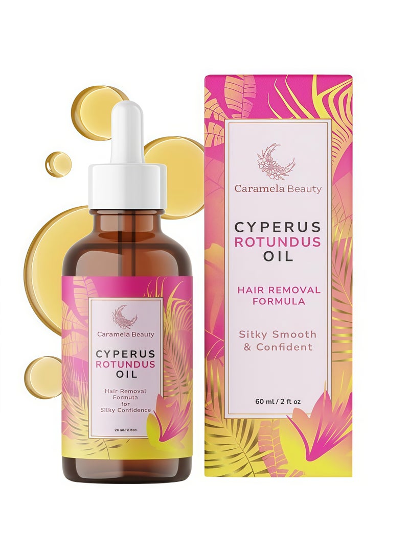 Caramela Beauty Cyperus Rotundus Oil - 60ml Natural Cyperus Rotundus Oil For Hair Removal, Moisturizing & Soothing Cyperus Oil For Reducing Body Hair Growth, Hair Removal Oil Ideal for All Skin Types - Image 1