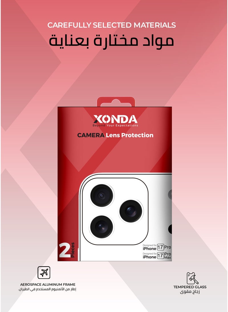 زوندا قطعتان من واقي عدسة الكاميرا ايفون 17 برو/ برو ماكس شفاف -  وضوح عالي الدقة, تركيب سهل ودقيق، مقاوم للخدش. - Image 5
