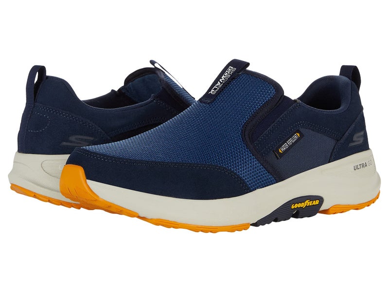 SKECHERS أحذية سكيشرز جو ووك الخارجية - أحذية رياضية سهلة الارتداء للمشي في المسارات مع وسادة هوائية من الذاكرة باللون الأزرق/الأصفر - Image 3