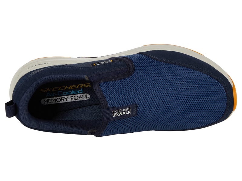 SKECHERS أحذية سكيشرز جو ووك الخارجية - أحذية رياضية سهلة الارتداء للمشي في المسارات مع وسادة هوائية من الذاكرة باللون الأزرق/الأصفر - Image 4