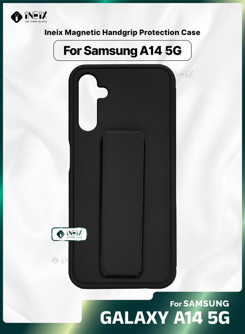 INEIX 3-in-1 Magnetic Wrist Strap Hand Grip with Stand Case Cover for Samsung Galaxy A14 5G-Black - Image 1