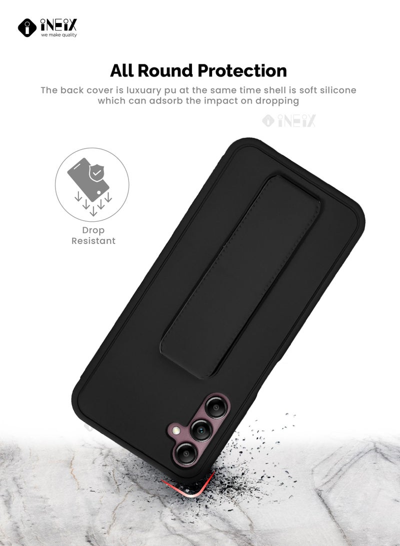 INEIX 3-in-1 Magnetic Wrist Strap Hand Grip with Stand Case Cover for Samsung Galaxy A14 5G-Black - Image 5