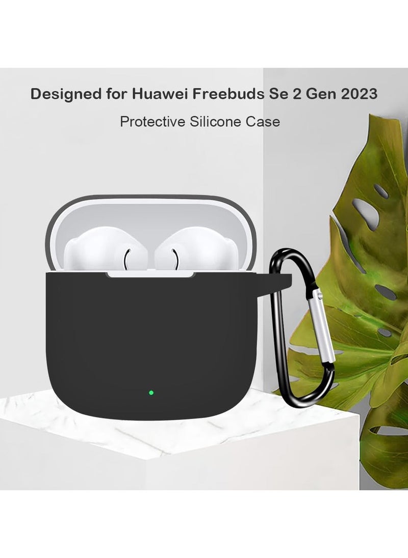 Anmi Compatible with Huawei Freebuds SE 2 Case Cover Silicone Soft TPU Full Protective Waterproof Cover with Portable Hook Keychain Shockproof Scratch Resistant (Black)  - Image 2