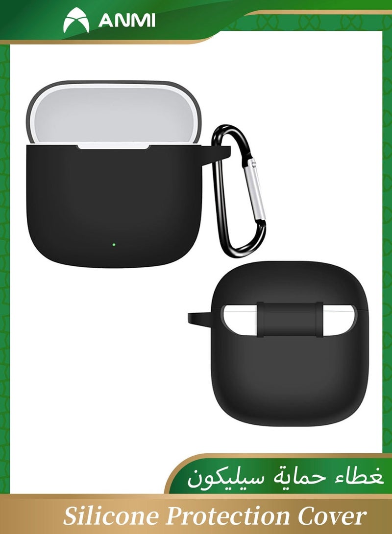 Anmi Compatible with Huawei Freebuds SE 2 Case Cover Silicone Soft TPU Full Protective Waterproof Cover with Portable Hook Keychain Shockproof Scratch Resistant (Black) - Image 1