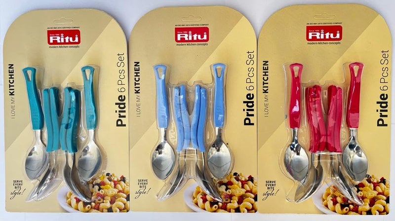 RITU 6 Pieces Stainless Steel Premium Spoon Set for Home & Kitchen Tea Spoon for Tea, Coffee, Sugar & Spices | Cutlery Set | with Plastic Handle | Mirror Finish | Color May Vary - Image 3