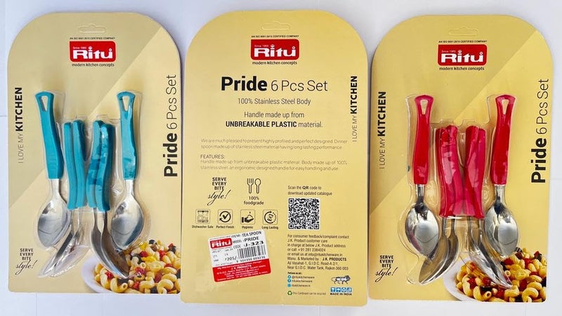 RITU 6 Pieces Stainless Steel Premium Spoon Set for Home & Kitchen Tea Spoon for Tea, Coffee, Sugar & Spices | Cutlery Set | with Plastic Handle | Mirror Finish | Color May Vary - Image 5