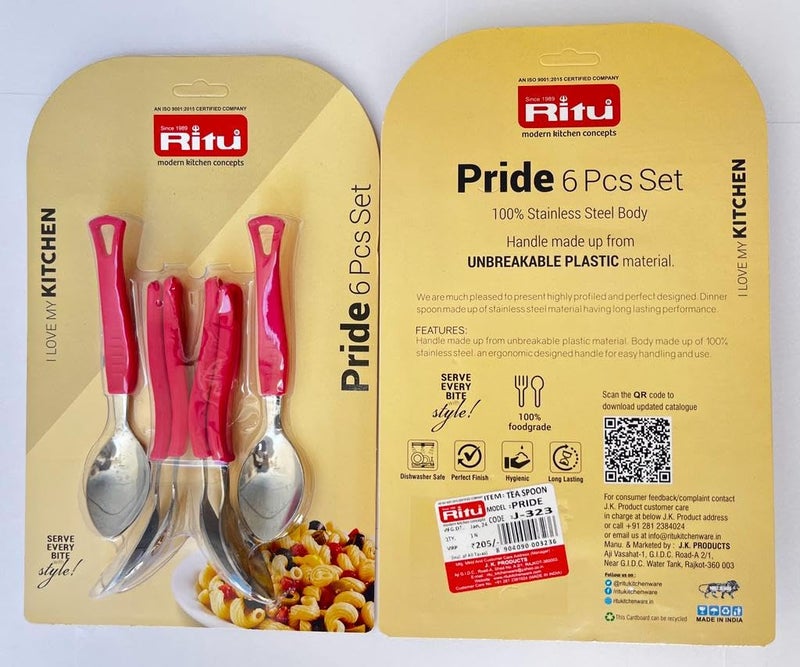 RITU 6 Pieces Stainless Steel Premium Spoon Set for Home & Kitchen Tea Spoon for Tea, Coffee, Sugar & Spices | Cutlery Set | with Plastic Handle | Mirror Finish | Color May Vary - Image 2