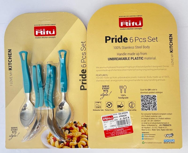 RITU 6 Pieces Stainless Steel Premium Spoon Set for Home & Kitchen Tea Spoon for Tea, Coffee, Sugar & Spices | Cutlery Set | with Plastic Handle | Mirror Finish | Color May Vary - Image 4