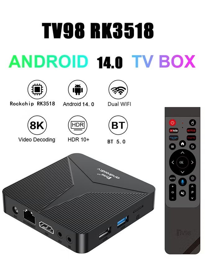 تلفزيون 8K Smart TV Box 2+16GB Android 14 System + Quad Core 64-bit Cortex-A53, Dual Band WiFi6 2.4G/5G + Remote Control, HD Experience Upgrade - Image 2