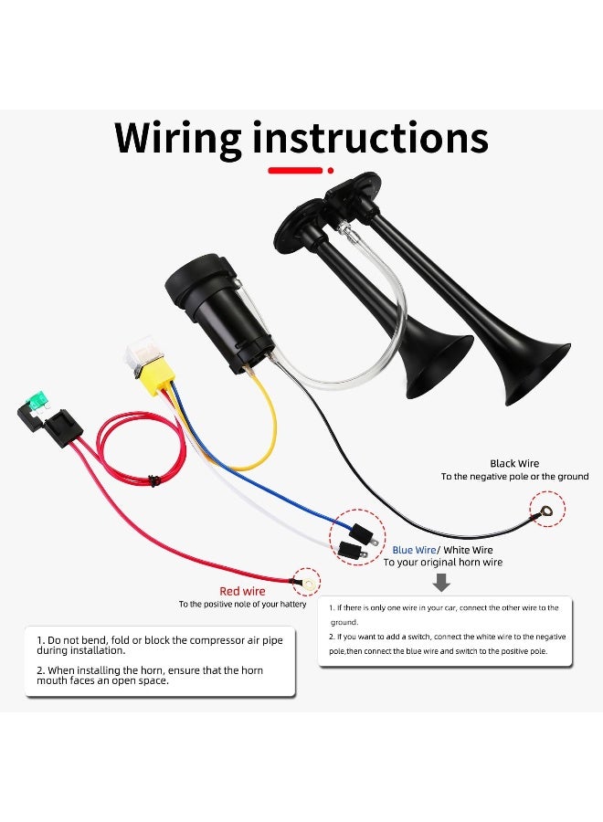 HK 12V 150db Car Air Horn, Super Loud Dual Trumpet Air Horn Kit with Compressor for Any 12V Vehicles Trucks Lorrys Trains Boats Cars Vans Kit (Black) - Image 5