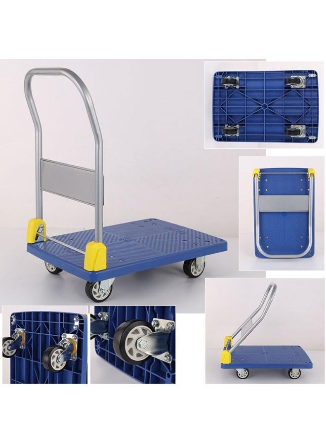 400KG Platform Trolley with Foldable Handle, Heavy Duty Cart with 360 Degree Swivel Wheels, Soundless Wheels, Blue, Portable for Loading and Moving - Image 4