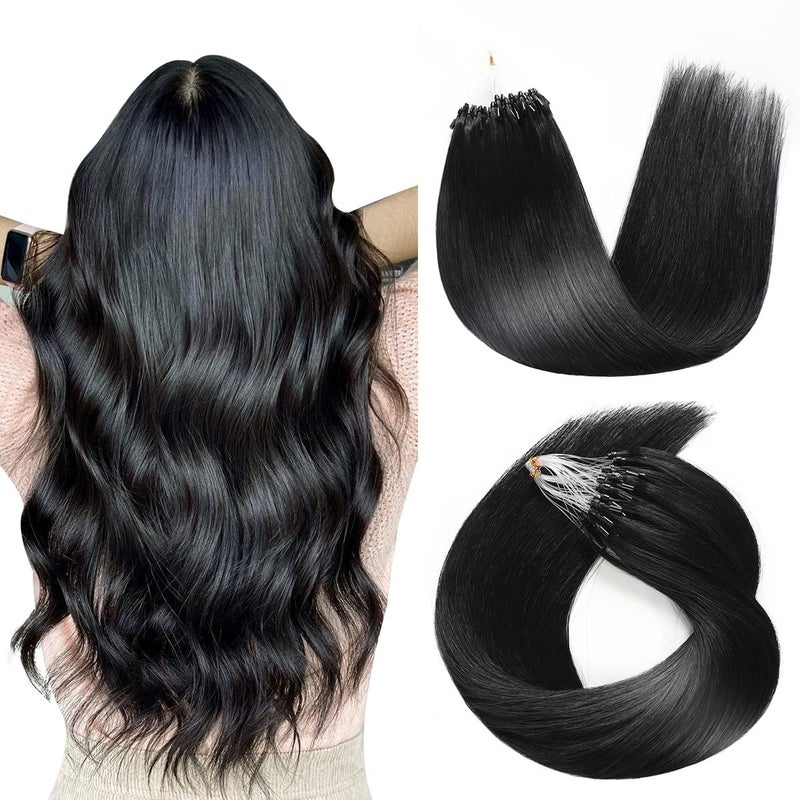 SUYYA Microlink Hair Extensions Human Hair Jet Black Micro Loop Hair Extensions Real Human Hair Straight Micro Links Hair Extensions 50 Strands 40gPack for Women14 inch 1 Jet Black