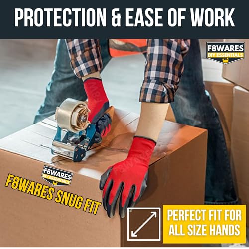 F8WARES 20 Pairs Latex Coated Safety Gloves for Men Industrial & Outdoor - Working Gloves for Men - Rubber Coated Hand Gloves for General Purpose, Gardening & Mechanical Work (Red/Black, Free Size) - Image 5