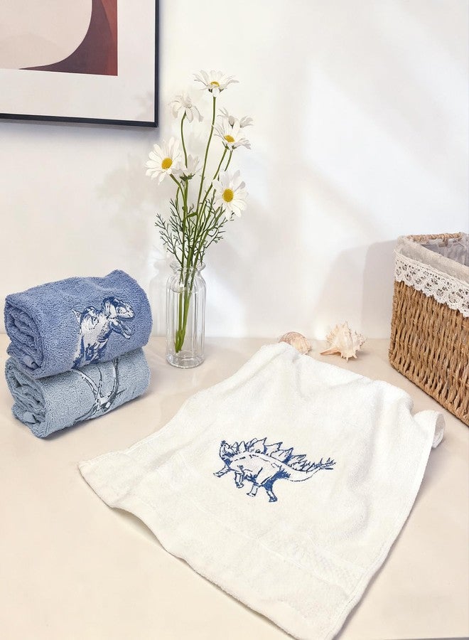 Hokoad 3 Pcs Dinosaur Decorative Hand Towels for Bathroom 13.5x29.5in Funny Dino Embroidered Bathroom Towels, Soft Absorbent 100% Cotton Hand Towels for Bathroom Kitchen(Blue) - Image 4