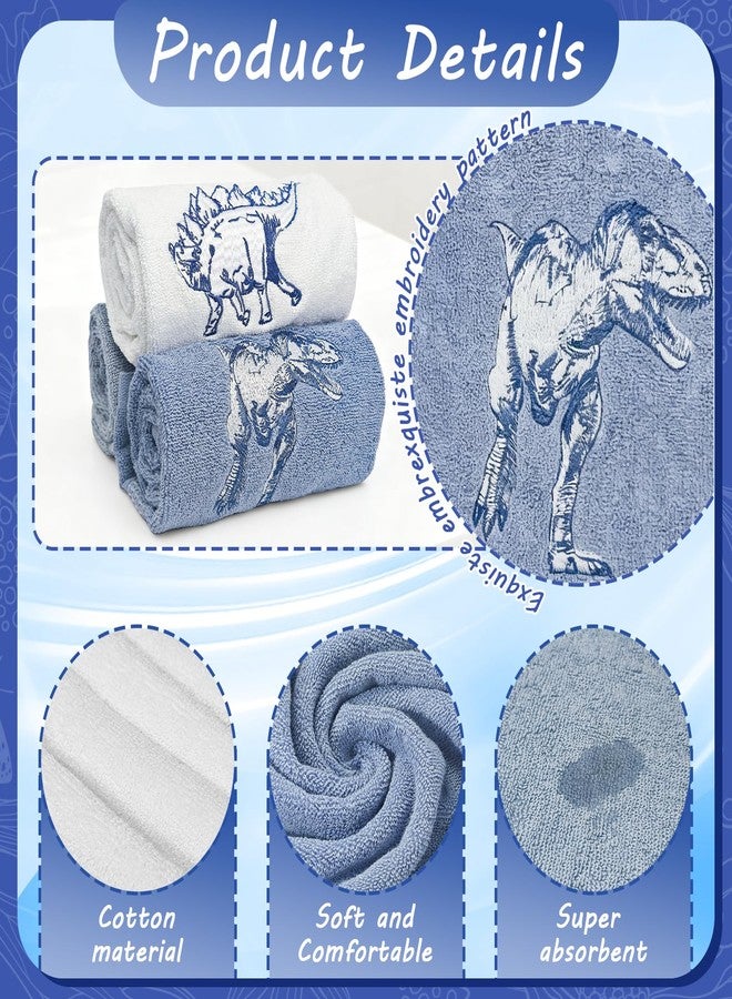 Hokoad 3 Pcs Dinosaur Decorative Hand Towels for Bathroom 13.5x29.5in Funny Dino Embroidered Bathroom Towels, Soft Absorbent 100% Cotton Hand Towels for Bathroom Kitchen(Blue) - Image 3