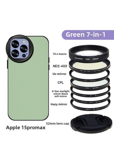Luxury Leather Filter Shell For Apple For Iphone 15 Pro Max Photography Lens Package Cpl Filter Lightweight Elegant Style Compatible With 24731020116-Color:[Green] Phone Case Suit 7 Lens [15pro Max]]