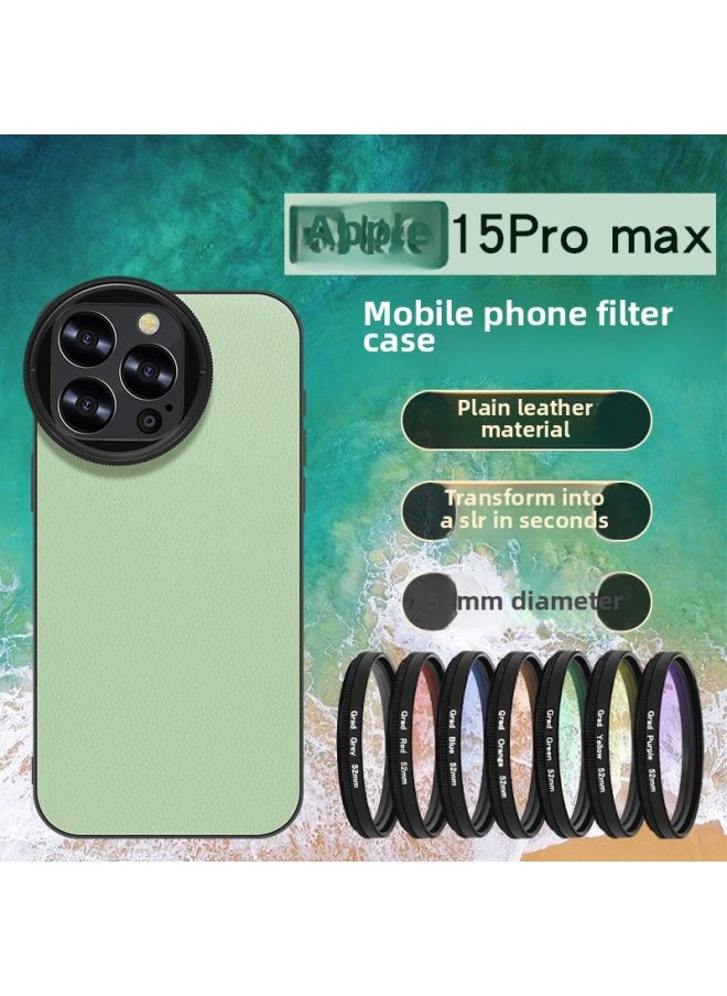 Generic - Luxury Leather Filter Shell For Apple For Iphone 15 Pro Max Photography Lens Package Cpl Filter Lightweight Elegant Style Compatible With 24731020116-Color:[Green] Phone Case Suit 7 Lens [15pro Max]] - Image 1