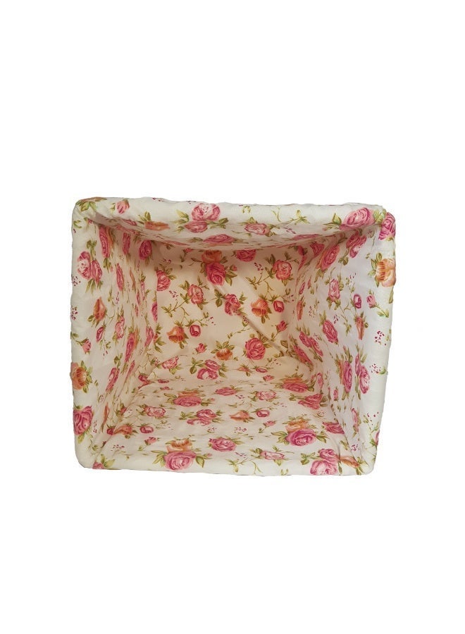 سلة تخزين مربعة من الخوص ببطانة قماش مزخرفة بالورود لتنظيم الأدراج والخزائن وغرفة النوم والحمام – تصميم أنيق ومتعدد الاستخدامات لحفظ الملابس والألعاب والإكسسوارات - Image 5