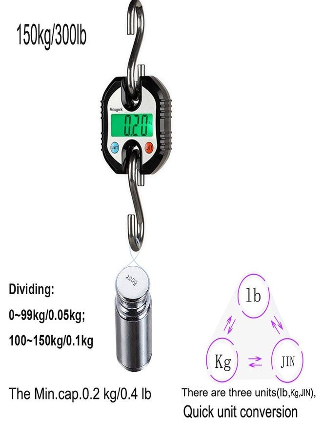 Mougerk Digital Hanging Scales Portable Heavy Duty Crane Scale 150 kg 300 lb 2 AAA Batteries(Not Included) (Black) - Image 2