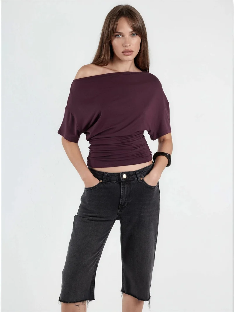 هيكاب Asymmetrical Neck Soft Viscose Knit Top
