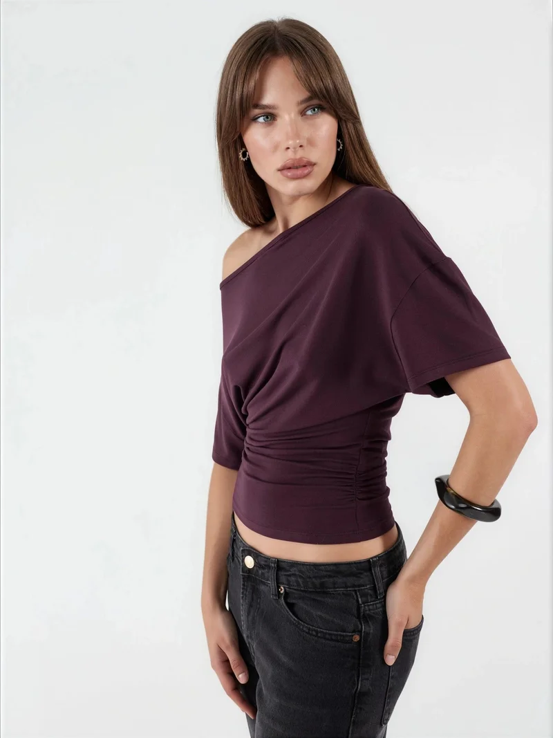 هيكاب Asymmetrical Neck Soft Viscose Knit Top