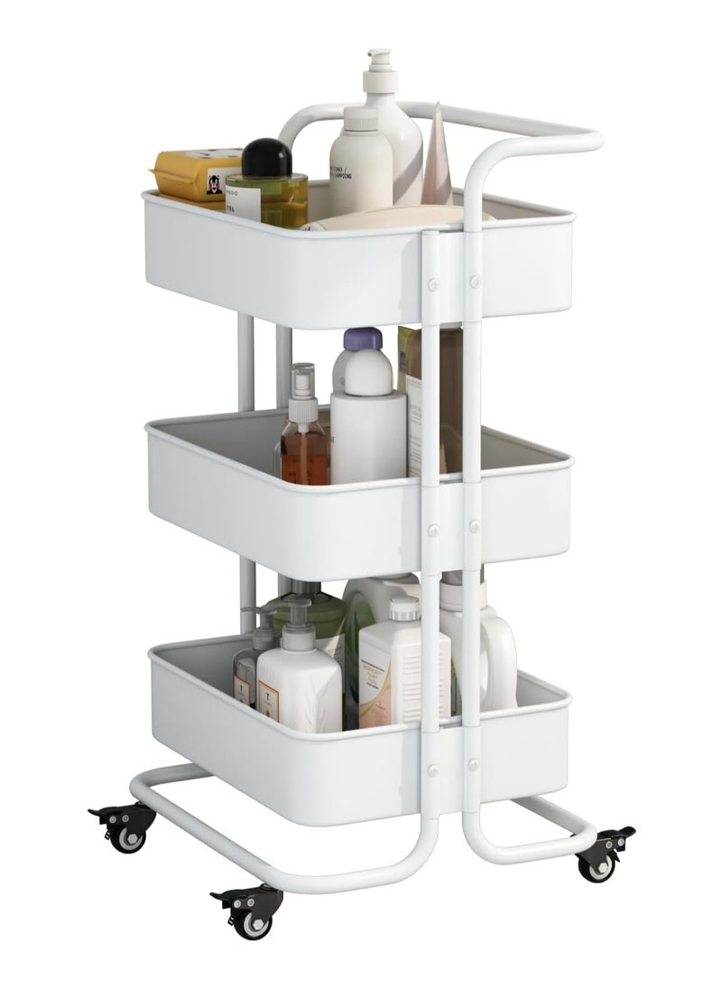 Meishida 3-Tier Utility Cart Metal Rolling Storage Trolley with Handle Two Lockable Wheels  - Image 1