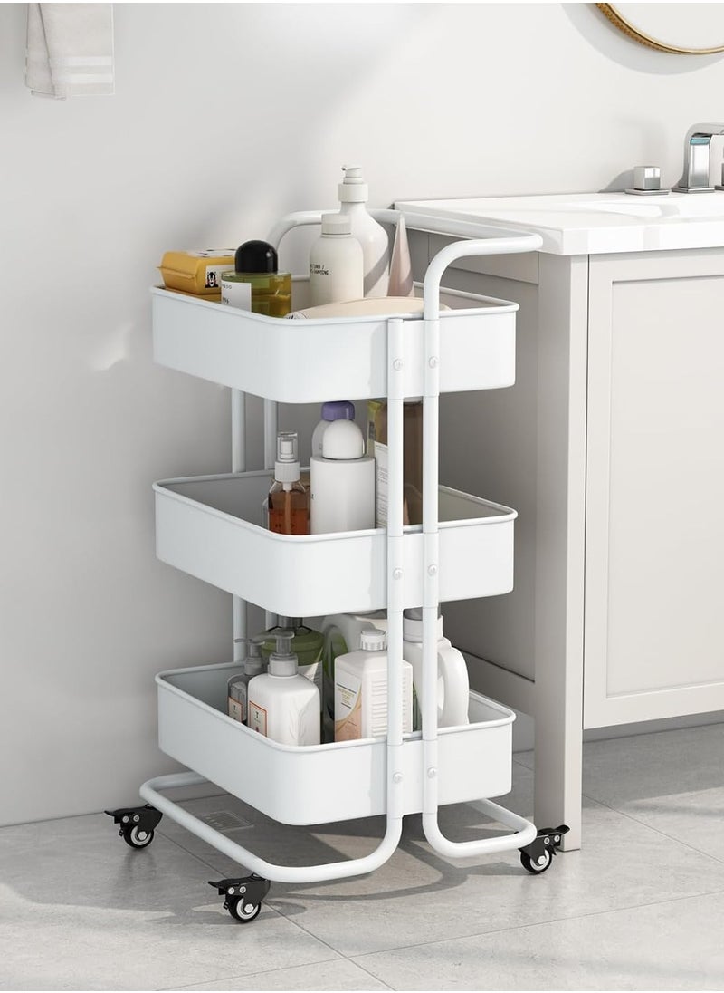 Meishida 3-Tier Utility Cart Metal Rolling Storage Trolley with Handle Two Lockable Wheels  - Image 2