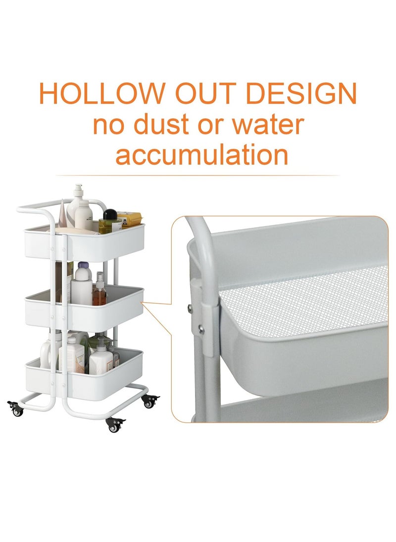 Meishida 3-Tier Utility Cart Metal Rolling Storage Trolley with Handle Two Lockable Wheels  - Image 3