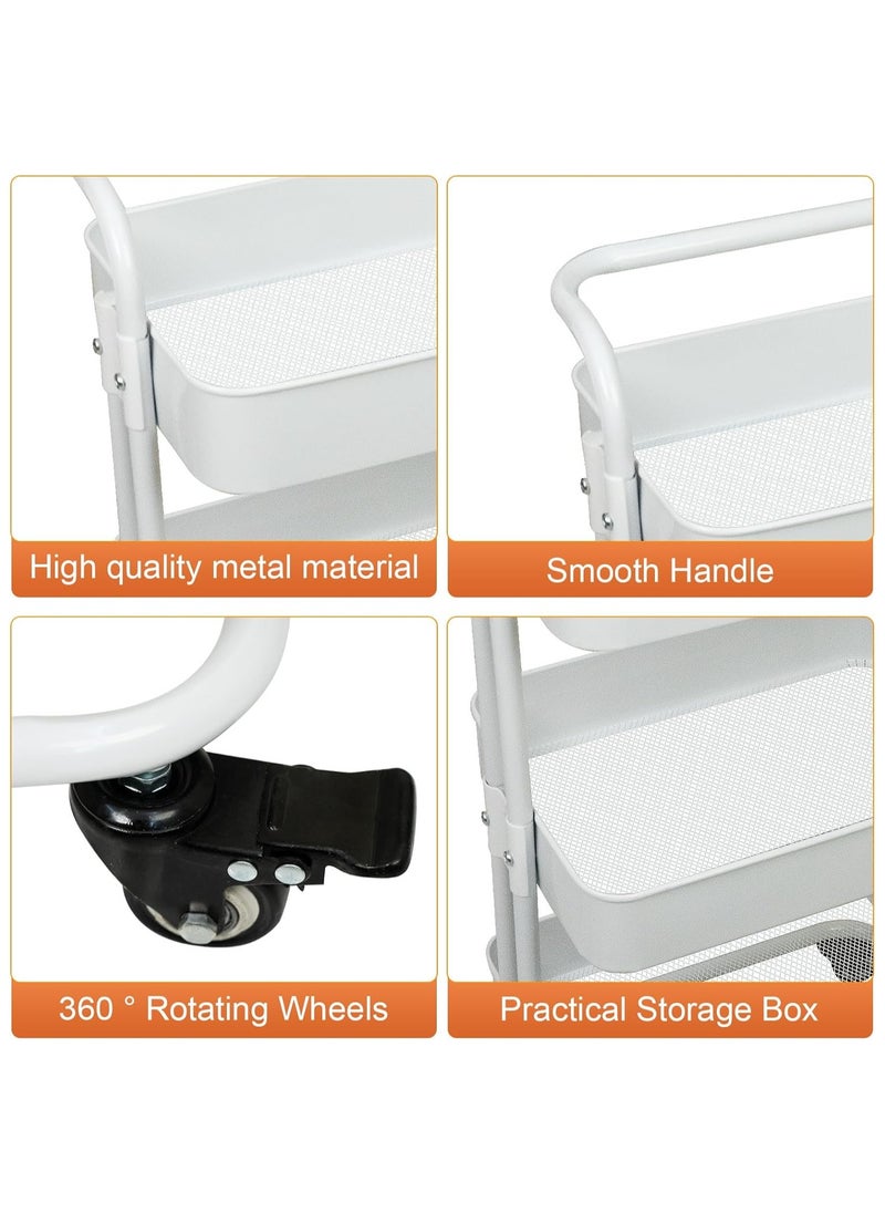 Meishida 3-Tier Utility Cart Metal Rolling Storage Trolley with Handle Two Lockable Wheels  - Image 4