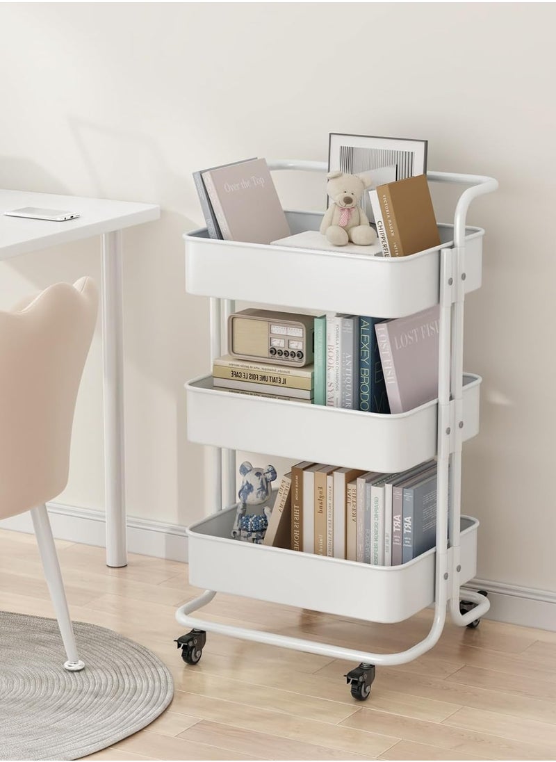 Meishida 3-Tier Utility Cart Metal Rolling Storage Trolley with Handle Two Lockable Wheels  - Image 5