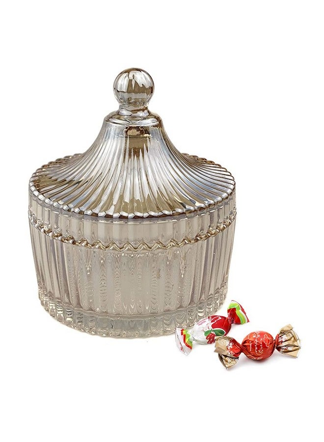 كويبي طبق حلوى زجاجي مزجج من QUUPY مع غطاء على شكل يورت ووعاء تقديم سكر كريستالي وبوفيه حلوى معدني وعلبة بسكويت مزخرفة وزجاجة وحاوية تخزين طعام - Image 4