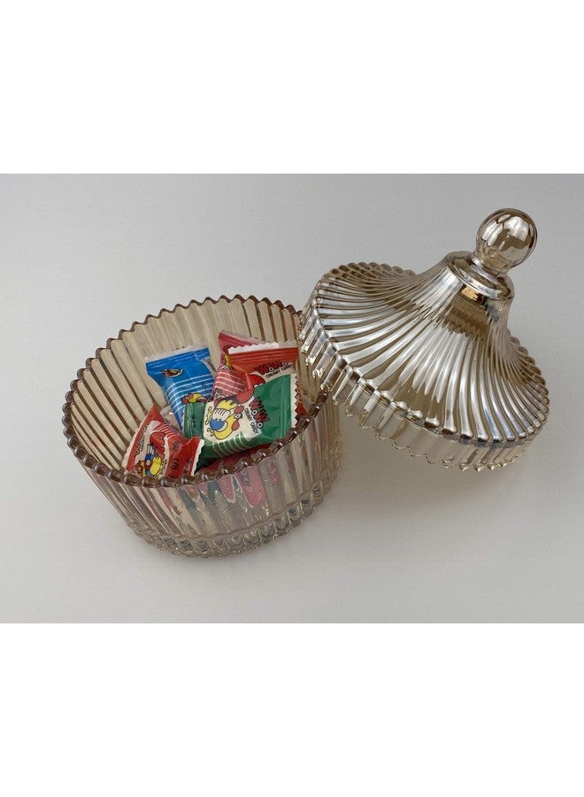 كويبي طبق حلوى زجاجي مزجج من QUUPY مع غطاء على شكل يورت ووعاء تقديم سكر كريستالي وبوفيه حلوى معدني وعلبة بسكويت مزخرفة وزجاجة وحاوية تخزين طعام - Image 5