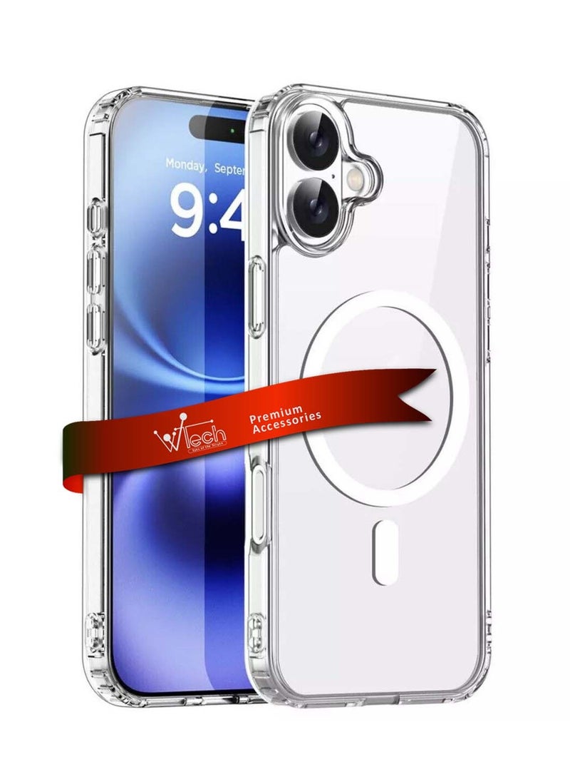 Wtech - Apple iPhone 16 Plus 2024 Premium Magnetic Case, Slim Transparent Flexible TPU Shockproof Magsafe Back Phone Case - Clear - Image 1