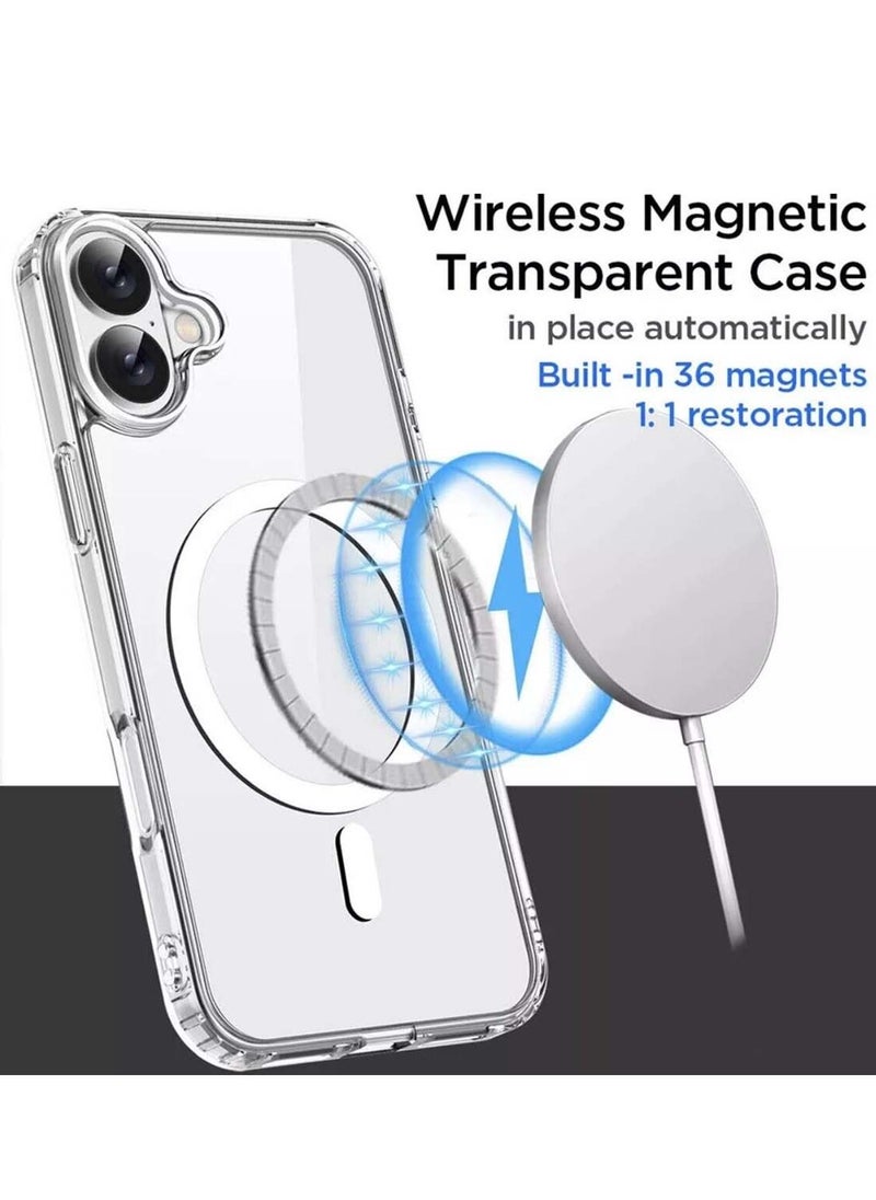 Wtech - Apple iPhone 16 Plus 2024 Premium Magnetic Case, Slim Transparent Flexible TPU Shockproof Magsafe Back Phone Case - Clear - Image 1