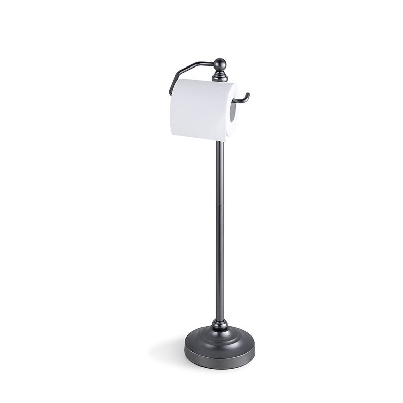 SunnyPoint Deluxe Free Standing Heavy Weighted Toilet Tissue Paper Roll Holder Stand (Black Nickel) - Image 1