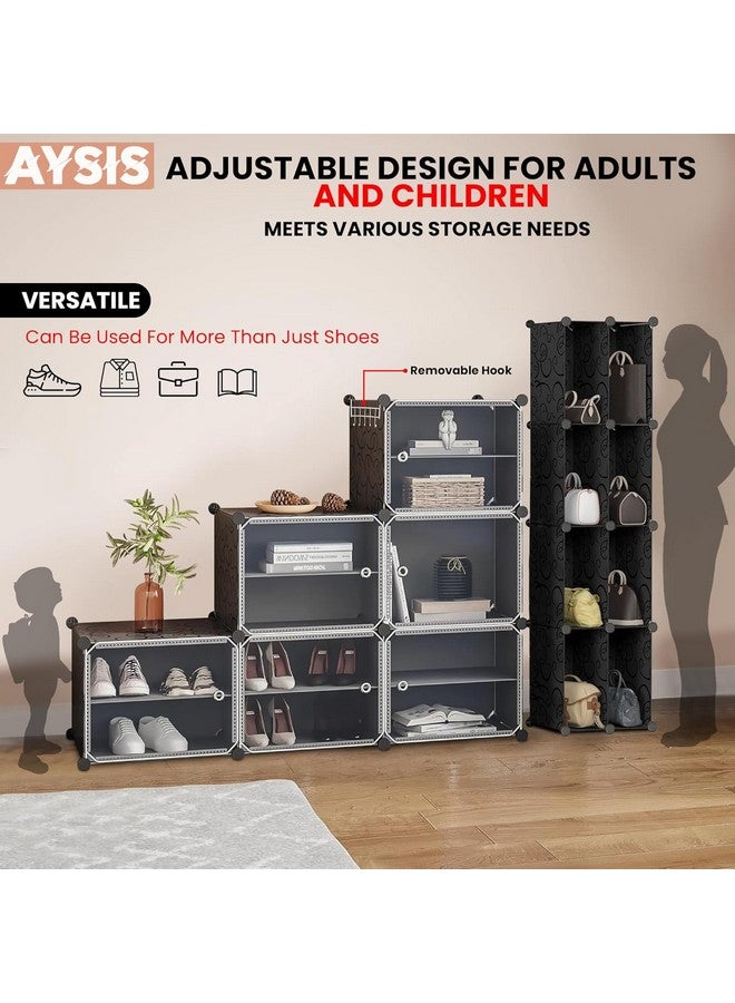 AYSIS Upgraded Shoe Rack for Home Plastic, Portable Shoe Rack with Dustproof Door for Heels/Slippers/Boots, 12-Layer Shoe Storage Cabinet with Hooks for Entryway or Bedroom - Grey - Image 4