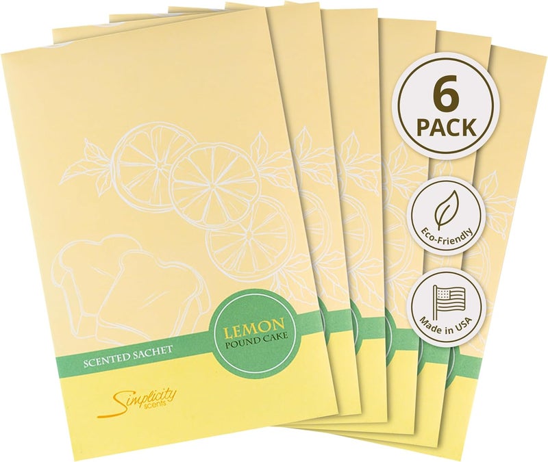 FloralSimplicity Lemon Poundcake Scented Sachets Pack of 6, Everyday - Long-Lasting Scented Bags, Home Fragrance, Air Freshener & Deodorizer for Closet, Room, Drawer, or Cars, Made in USA - Image 1