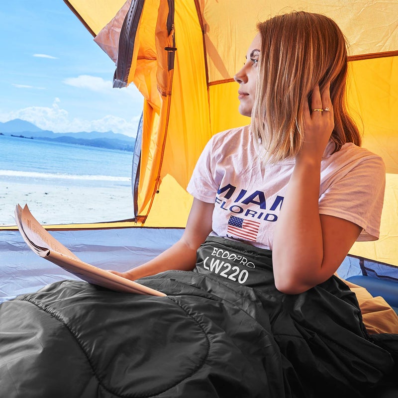 ECOOPRO Warm Weather Sleeping Bag - Portable, Waterproof, Compact Lightweight, Comfort with Compression Sack - Great for Outdoor Camping, Backpacking & Hiking-83 L x 30" W Fits Adults (B-Black) - Image 5