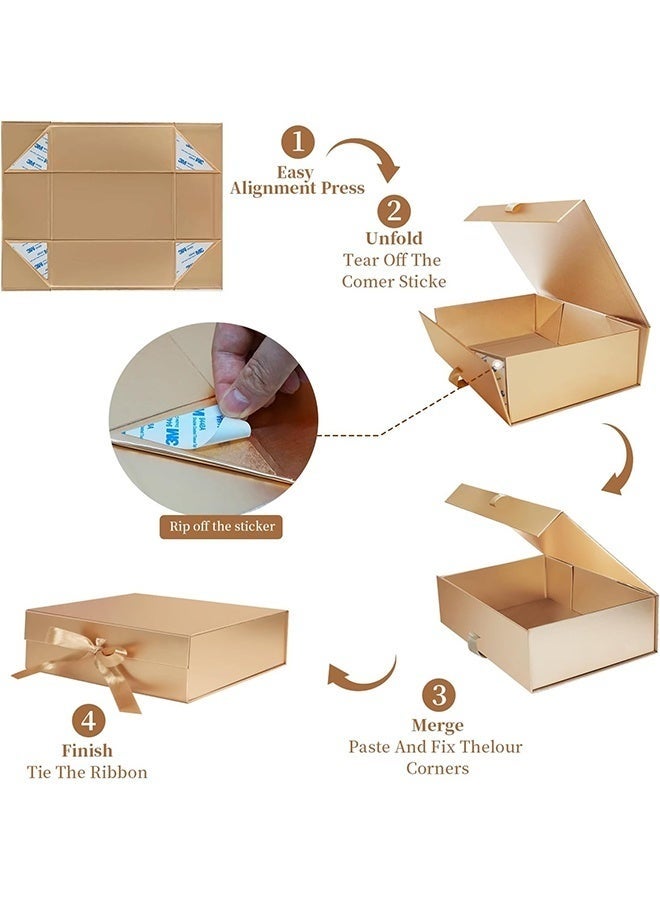 Little gorilla Luxury Magnetic Gift Box, Medium Gift Box with Ribbon, Folding Gift Box for Presents With Magnetic Lid, Suitable for Festival, Birthday, Anniversary, 29x22x11cm（Rose Gold） - Image 4