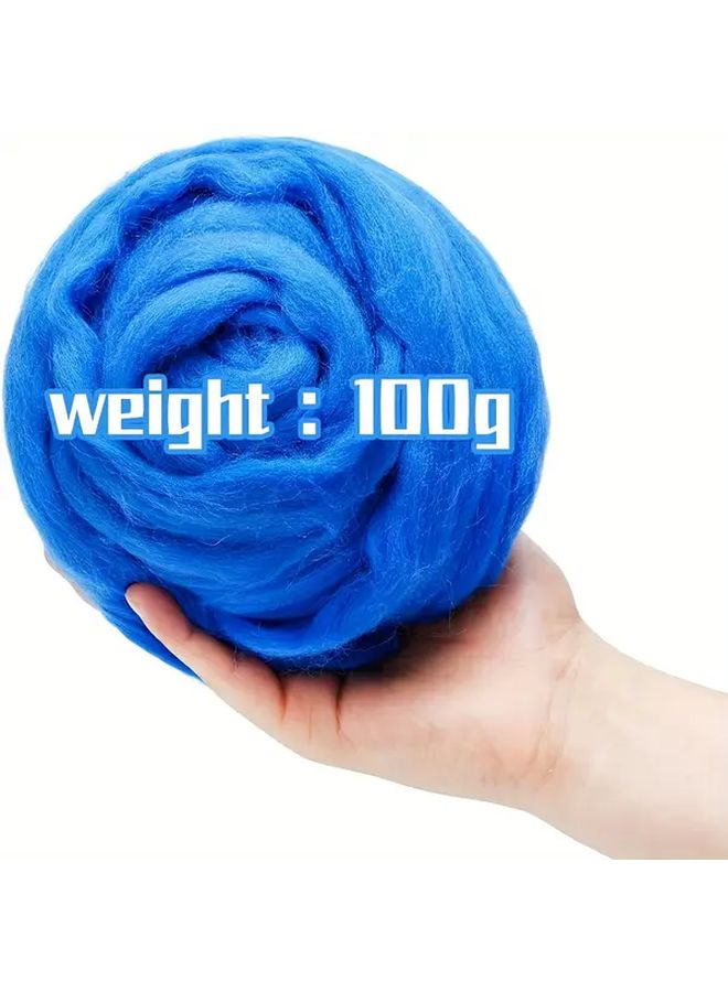 Blue Wool Roving 100g for Needle and Wet Felting Craft Kit with Tools - Image 2