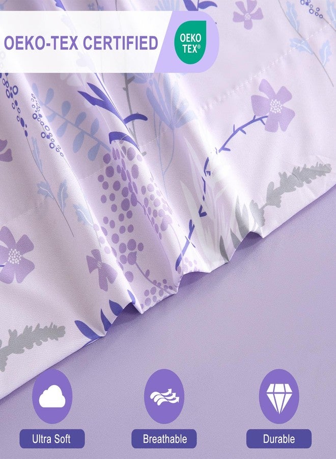 Swiftify Botanical 6-Piece Queen Bed Sheets Set, Boho Floral Print Brushed Microfiber Sheets, Cooling Bed Sheet Set, Ultra Soft & Breathable, 16' Deep Pocket Fitted Sheet & Pillowcase Set, Purple Floral - Image 3