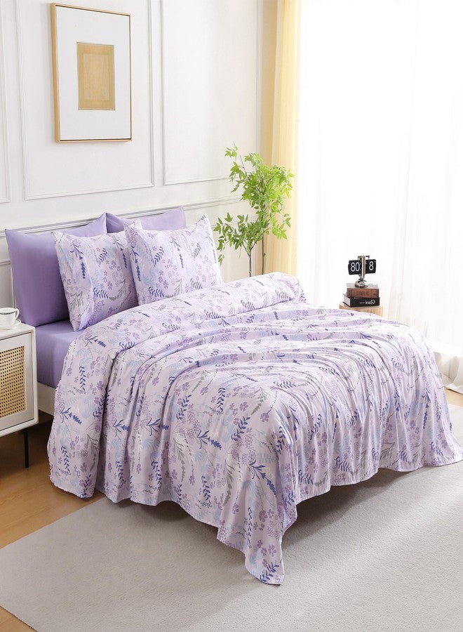 Swiftify Botanical 6-Piece Queen Bed Sheets Set, Boho Floral Print Brushed Microfiber Sheets, Cooling Bed Sheet Set, Ultra Soft & Breathable, 16' Deep Pocket Fitted Sheet & Pillowcase Set, Purple Floral - Image 2
