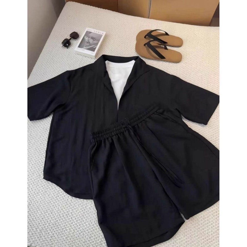 Men's Short Sleeve Shorts Two-Piece Set Summer Casual Loose Fit Quick-Dry Shirt and Pants - Image 2