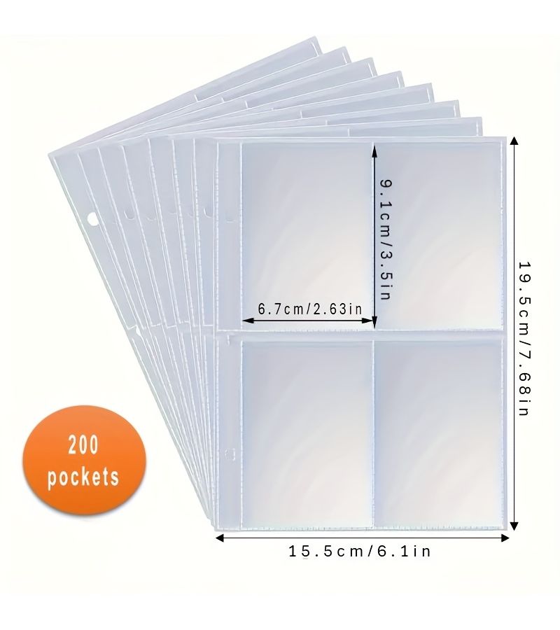 25 Sheets Transparent 4 Grid Double Sided 200 Pocket 3 Ring Card Sleeves - Image 2